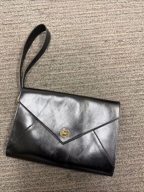 Chloe Black Leather Envelope Wristlet with Gold Medallion